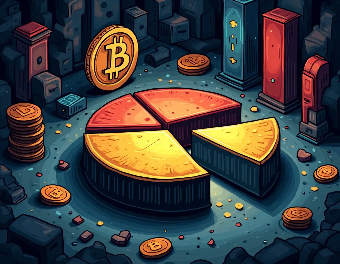 Pie chart visualizing Foundry AntPool F2Pool controlling 64 percent of Bitcoin hashrate