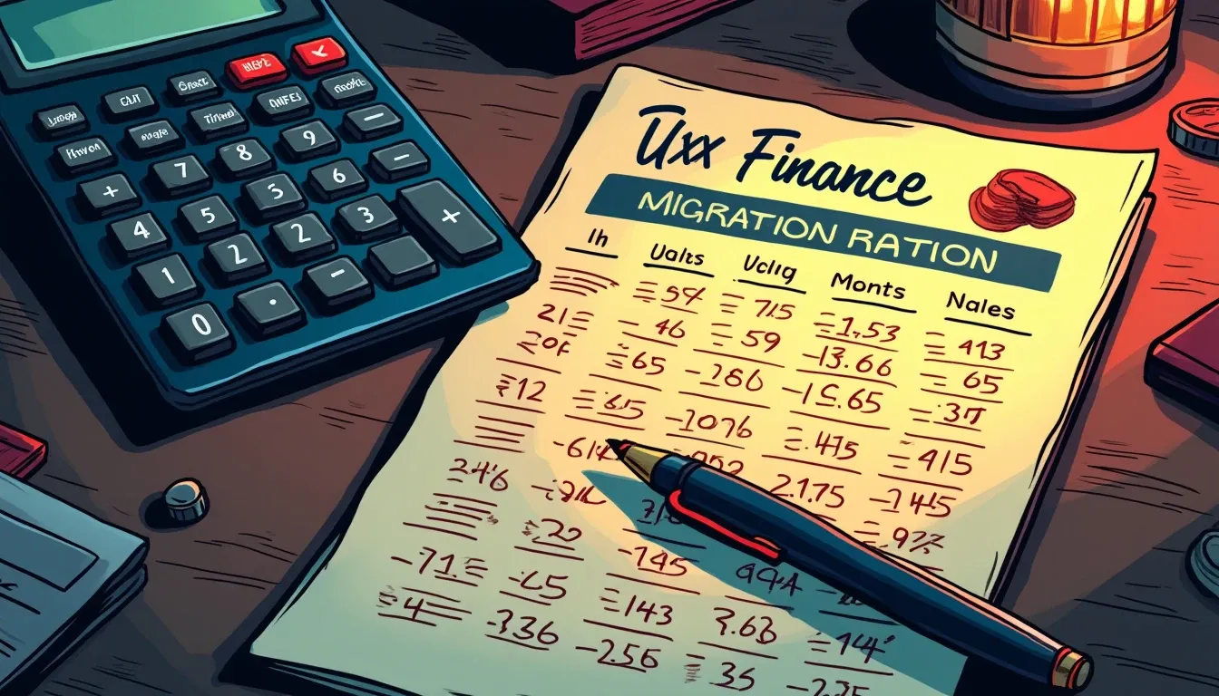 Calculator resting on yield comparison spreadsheet with USDS migration threshold formulas