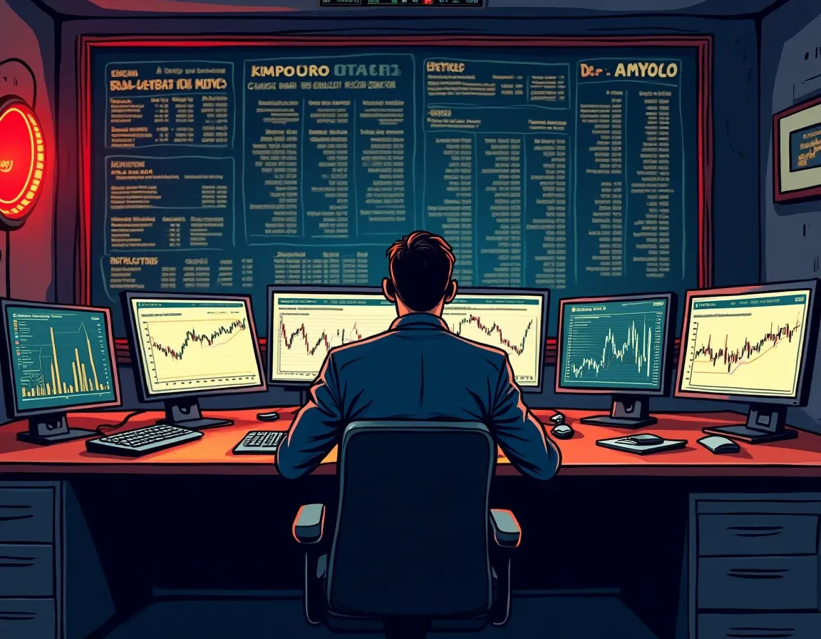 Institutional trading floor displaying crypto lending markets and counterparty borrowing activity