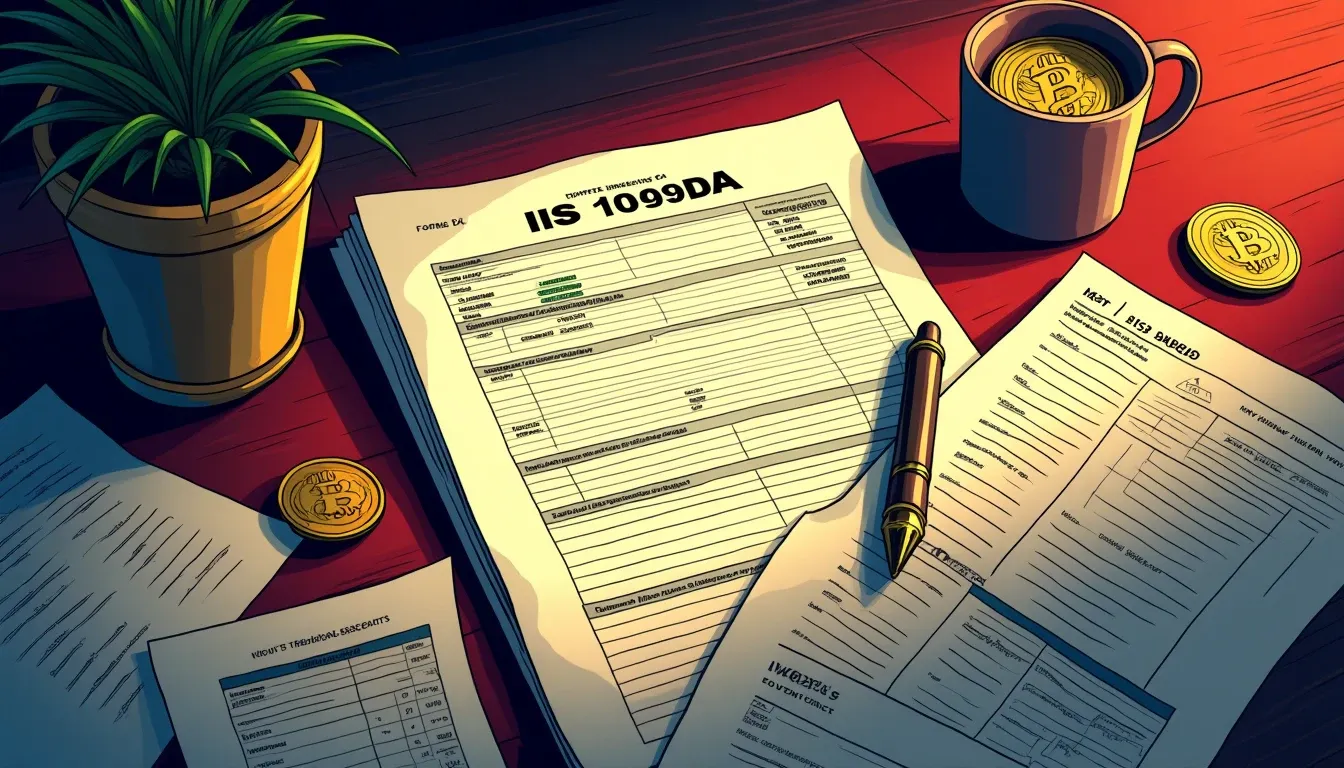 IRS Form 1099-DA with crypto transaction ledgers and tax classification reference charts