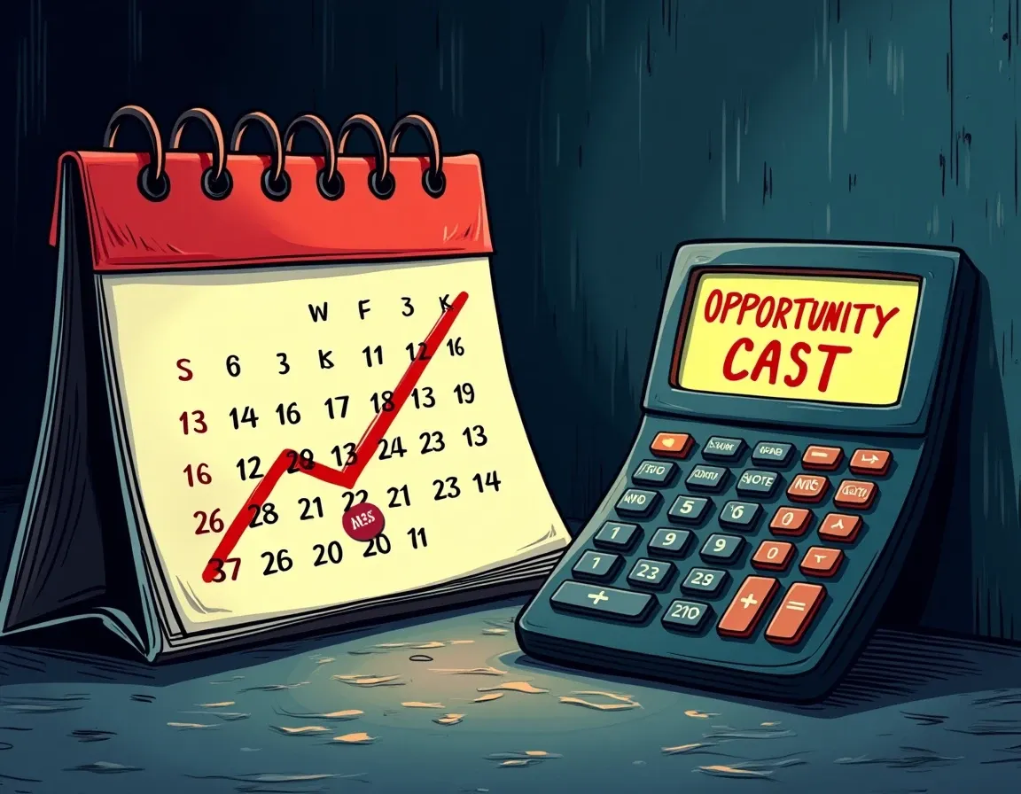 Calendar displaying 16 week lock period with calculator showing opportunity cost analysis