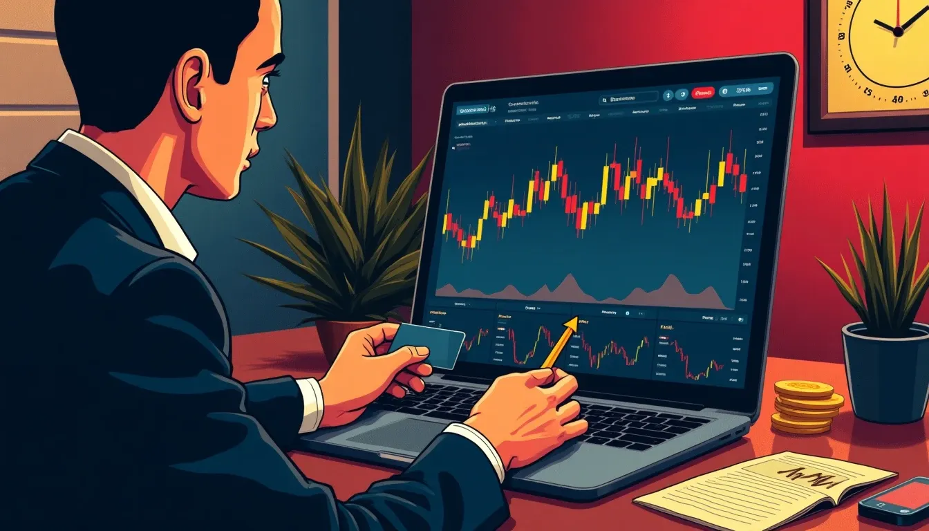 Person holding credit card while reviewing cryptocurrency exchange fees on laptop screen