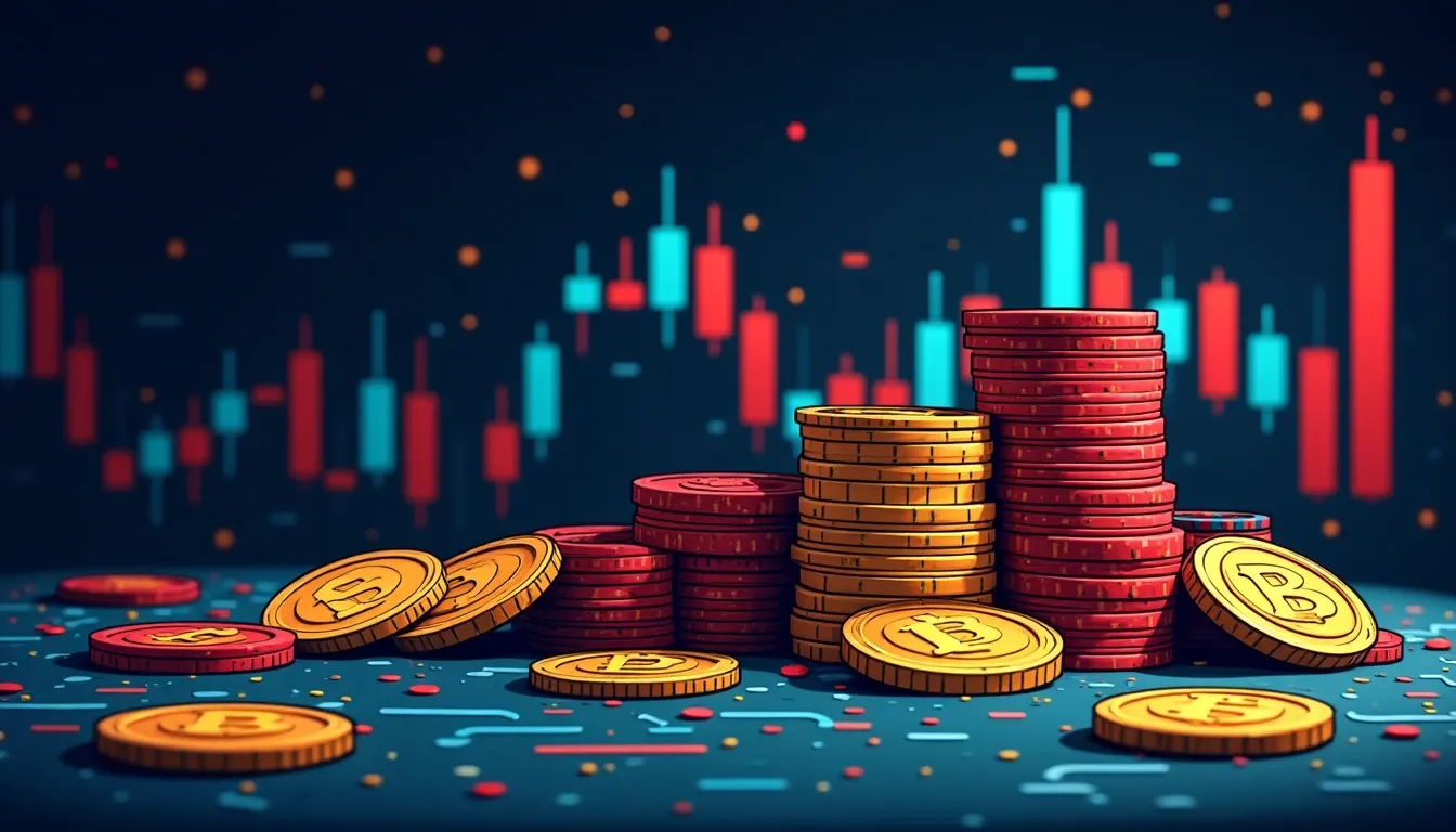 Casino chips and cryptocurrency symbols representing rakeback earnings comparison analysis