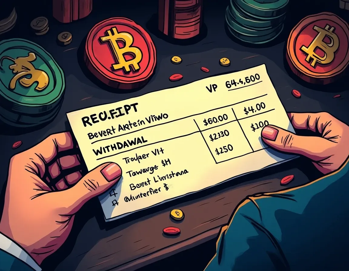 Crypto withdrawal receipt displaying tier-based transaction limits and fee breakdowns