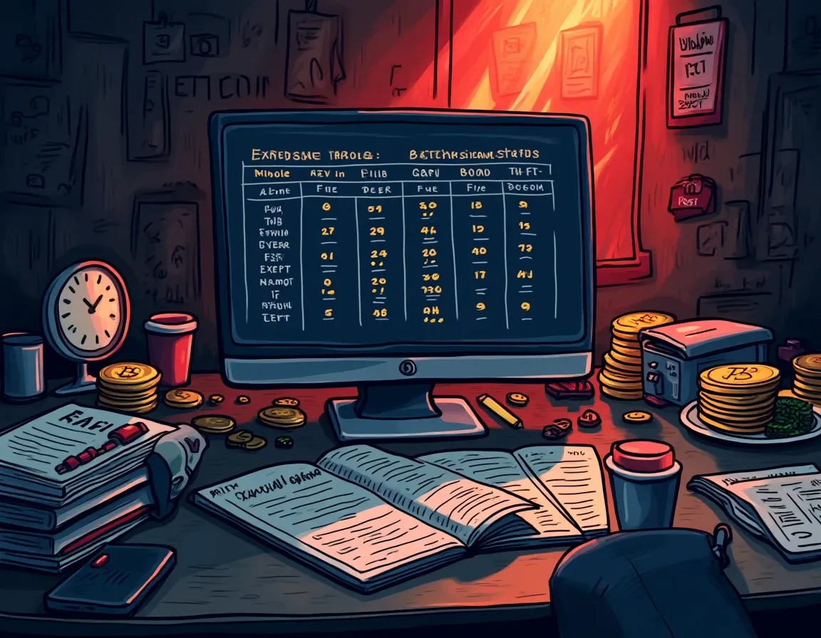Expense ratio tables and tracking error charts comparing crypto ETF fees and performance metrics