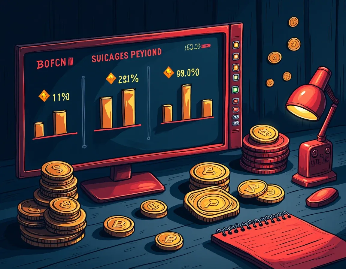 Staking yield percentages and lock periods shown for different cryptocurrency tokens