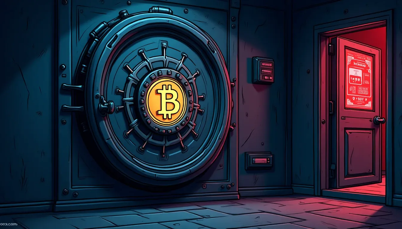 Digital vault with security lock representing cryptocurrency custodial infrastructure and exchange security