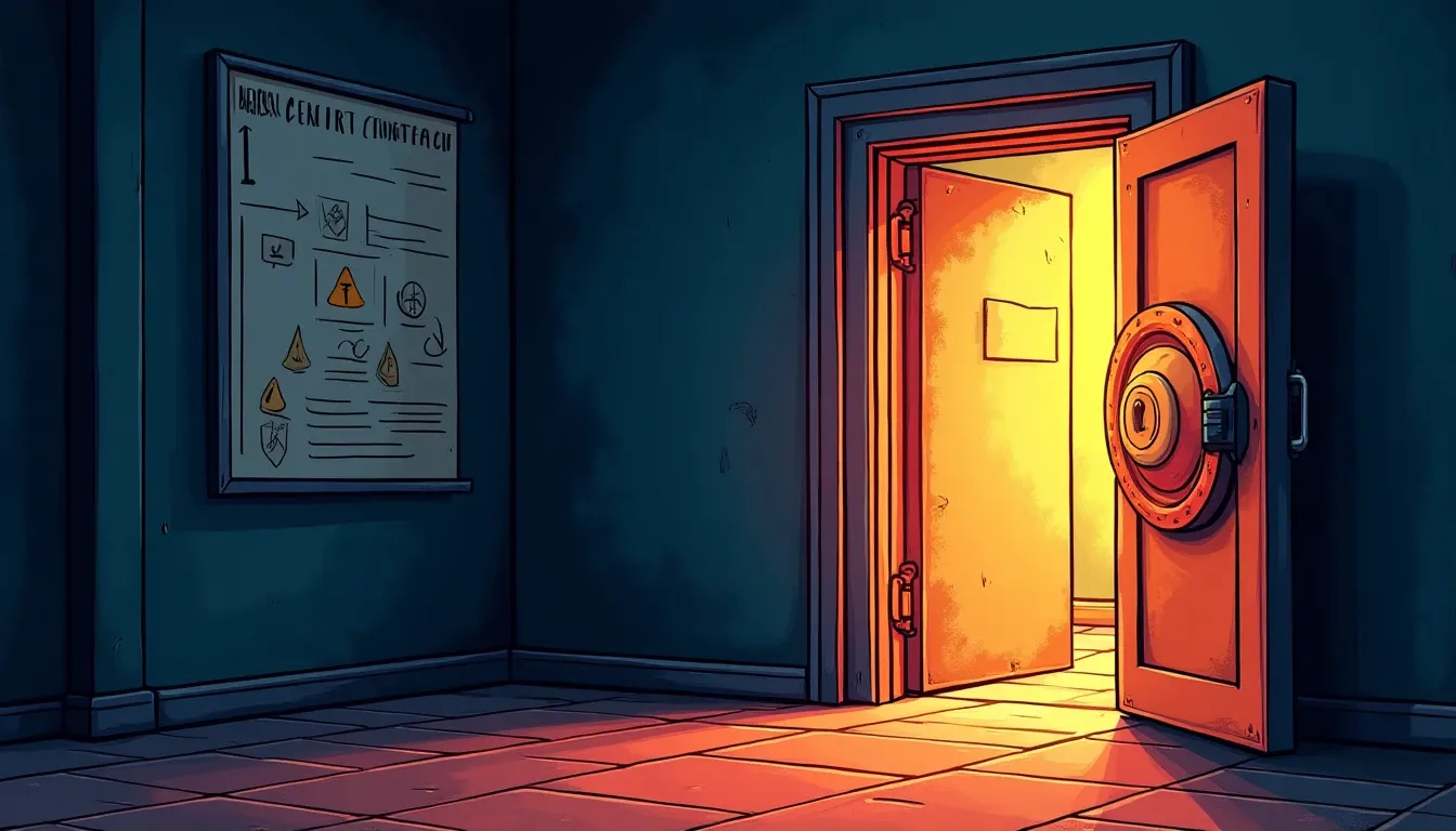Open vault beside smart contract showing atomic transaction flow without collateral requirements
