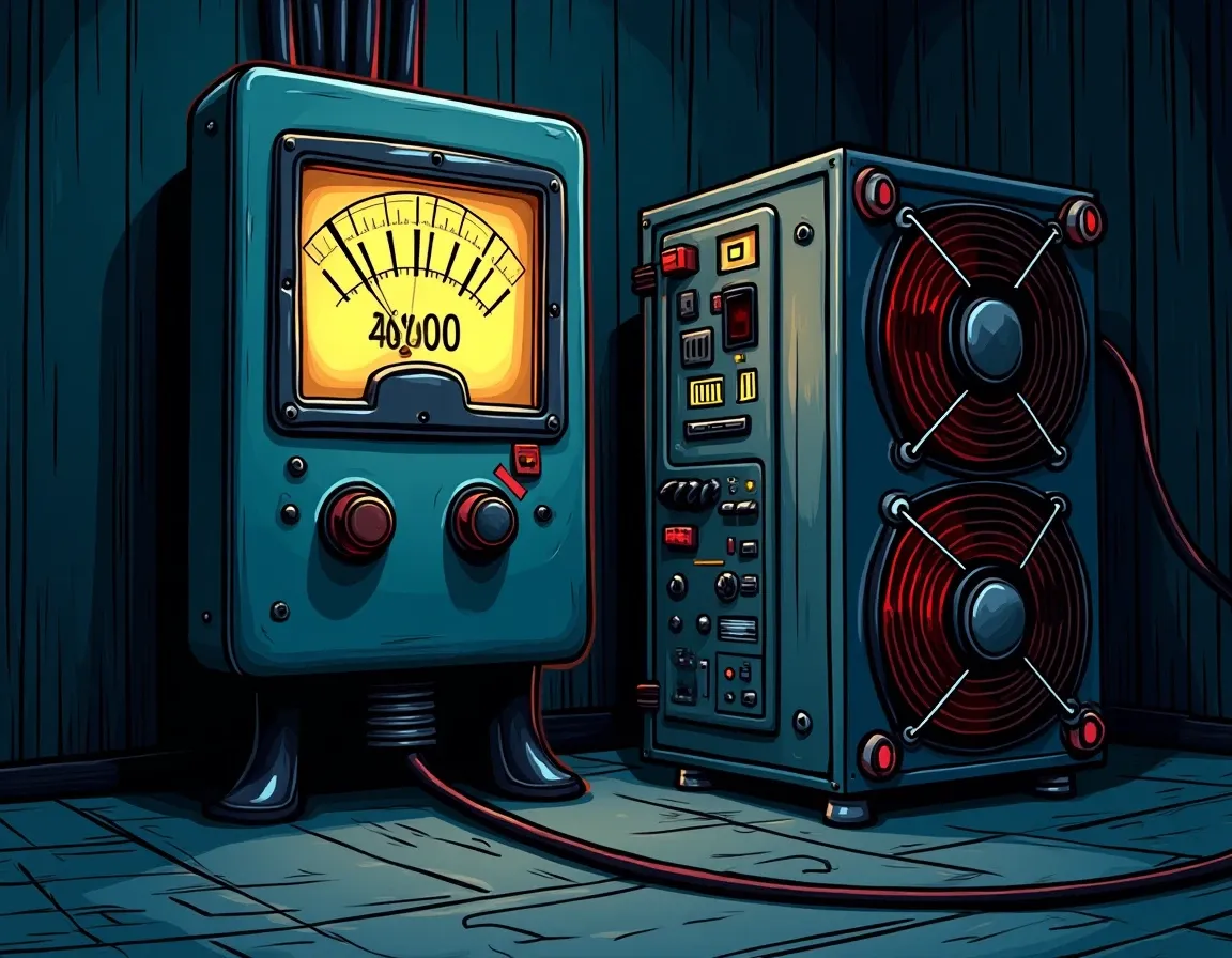 Power meter displaying electricity consumption cost for crypto mining operations at home