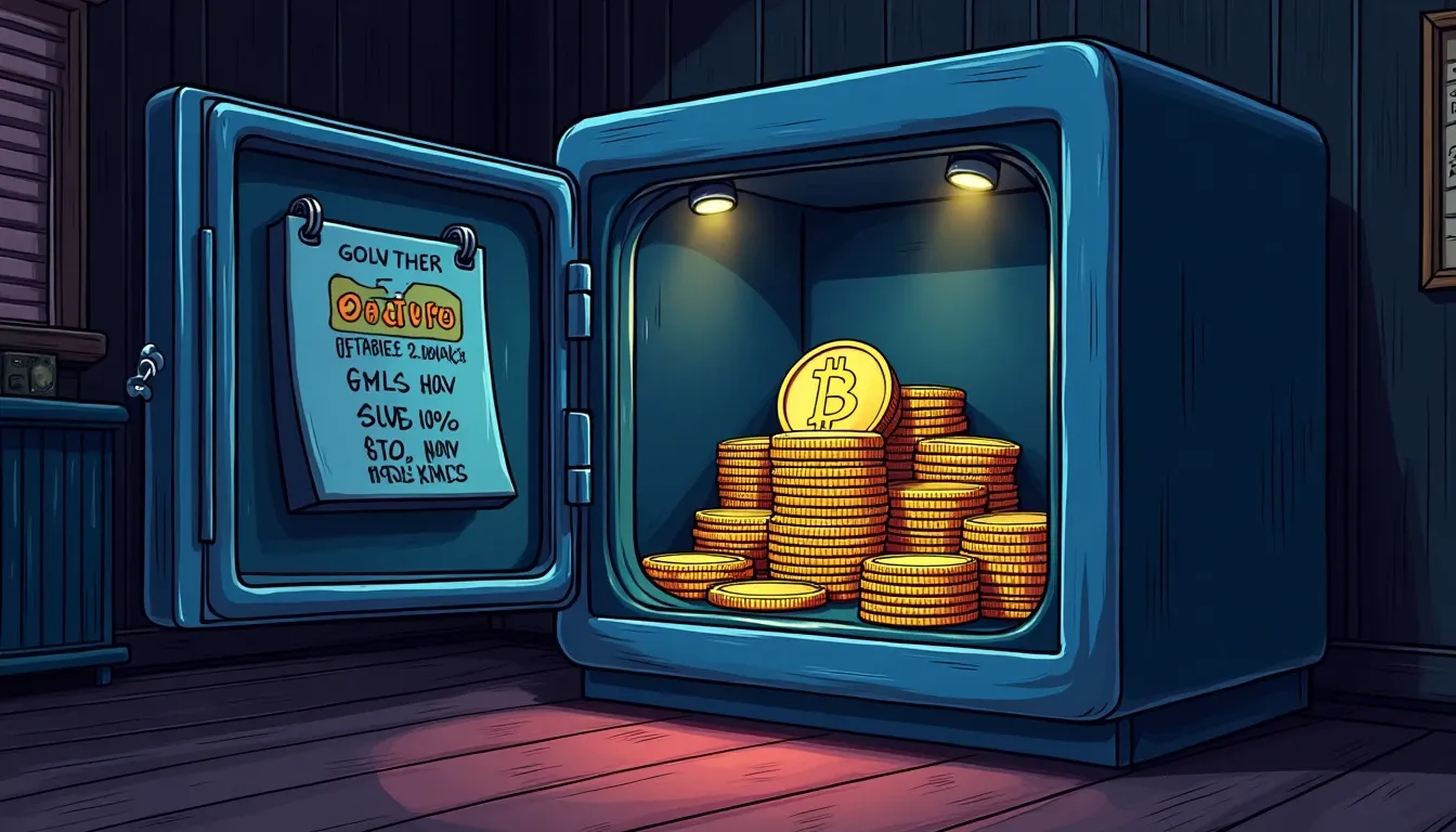 Cryptocurrency tokens in transparent vault with yield percentages and lockup calendar