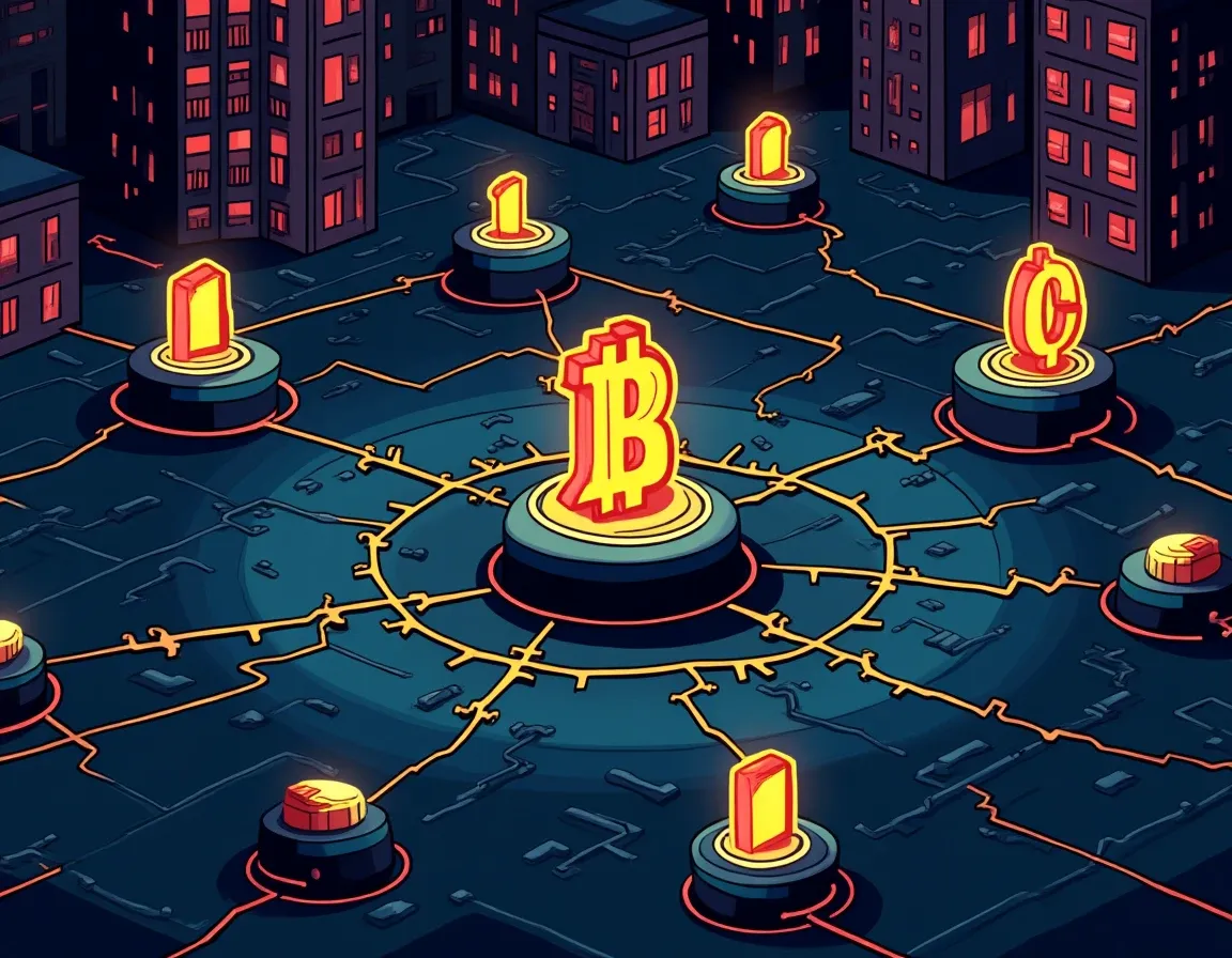 Visual representation of blockchain validators securing a proof-of-stake network