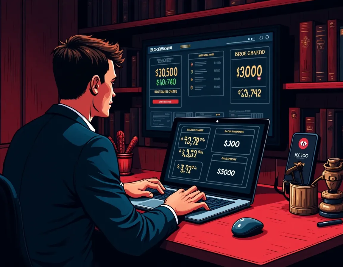 Trader comparing staking requirements across Ethereum, Solana, Cosmos, Polkadot, and Cardano on laptop