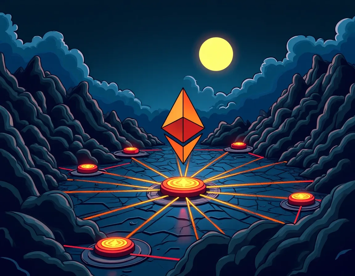 Visual representation of liquid staking protocol validators distributing ETH across decentralized node network