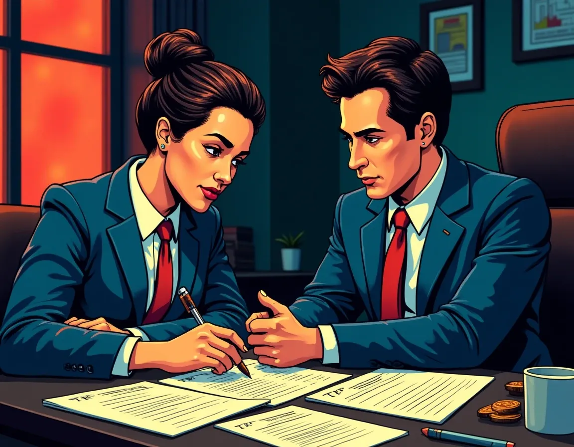 Professional accountant consulting with client over complex cryptocurrency tax documentation and DeFi transaction records