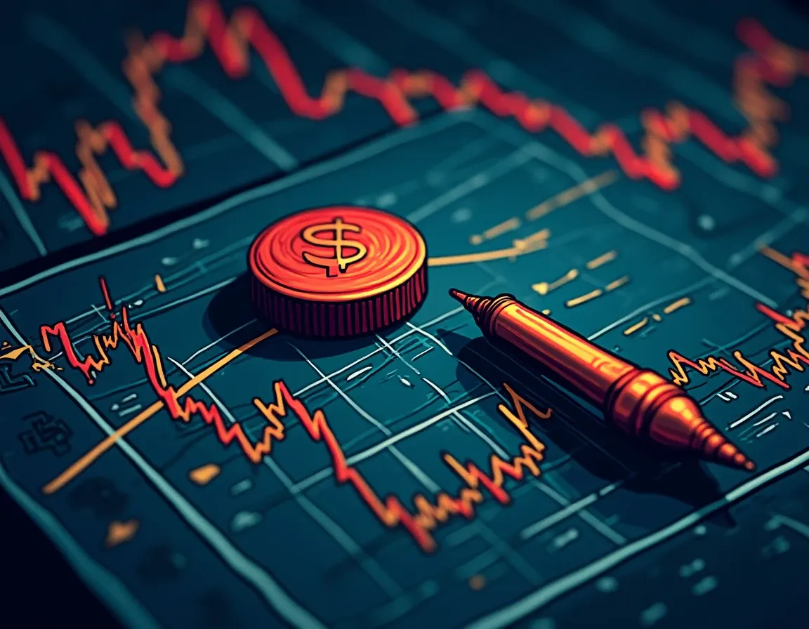 Financial chart displaying fee drag and slippage eroding crypto trading bot returns over time