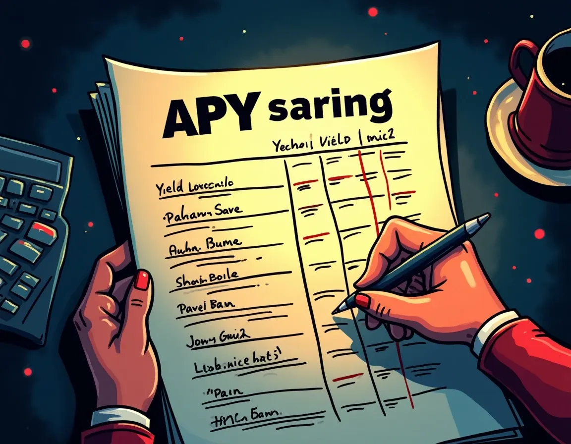Yield farming protocol comparison spreadsheet with APY rates and warning indicators