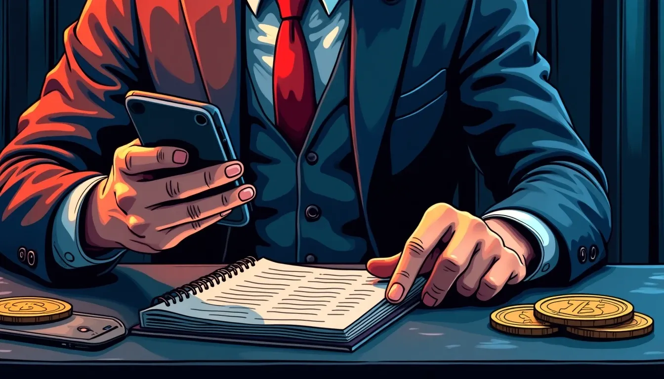 Person examining private key security on a smartphone and hardware wallet device