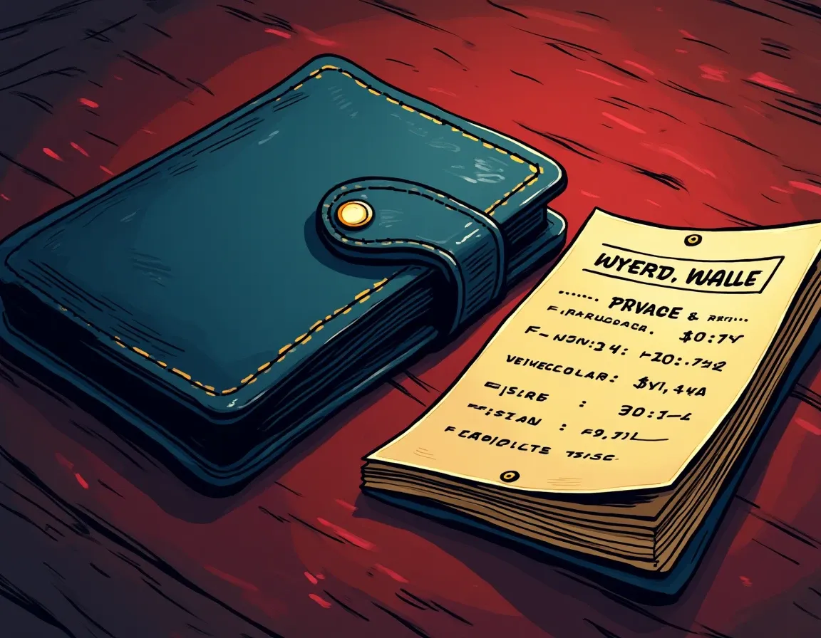 Hardware wallet device beside recovery phrase card showing cryptographic key management components