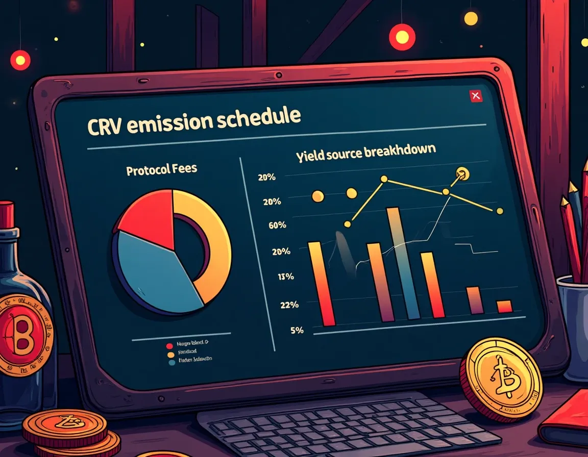 CRV emission schedule and yield source breakdown showing protocol fees vs rewards