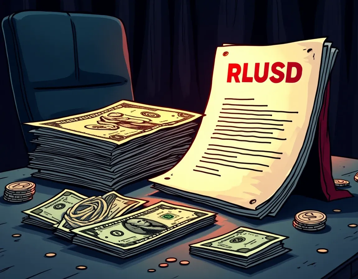 RLUSD reserve attestation documents with dollar bills and blockchain verification certificate