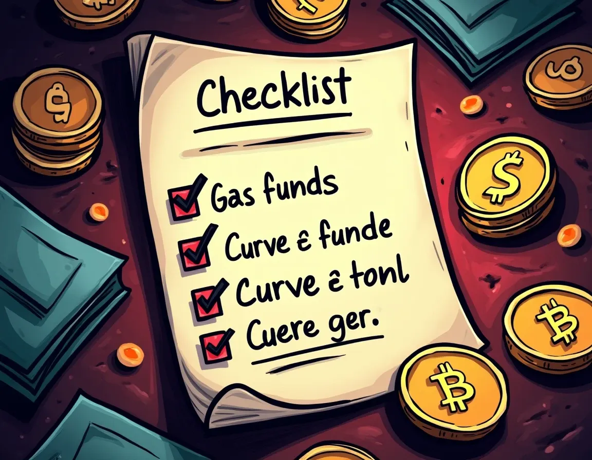 Prerequisites checklist for Curve pool analysis including wallet access and position tokens