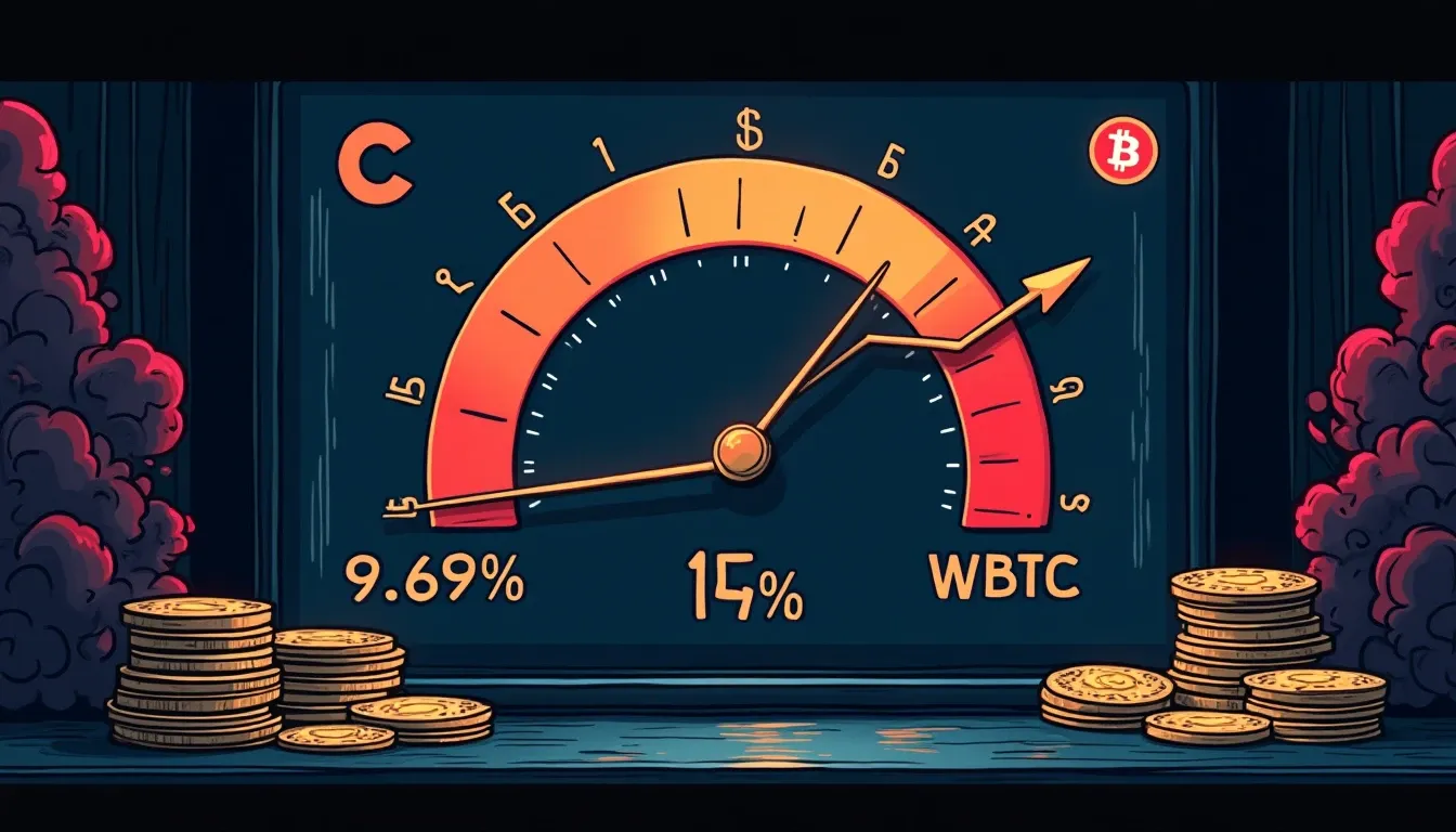 Curve crvUSD-WBTC pool APY decline visualization with downward arrow and protocol symbols