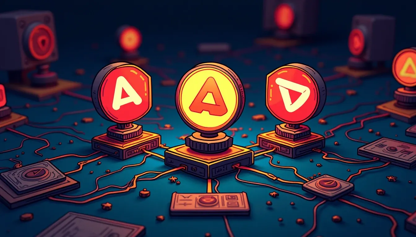 Aave, Compound, and Morpho protocol logos connected by blockchain nodes with vault symbols