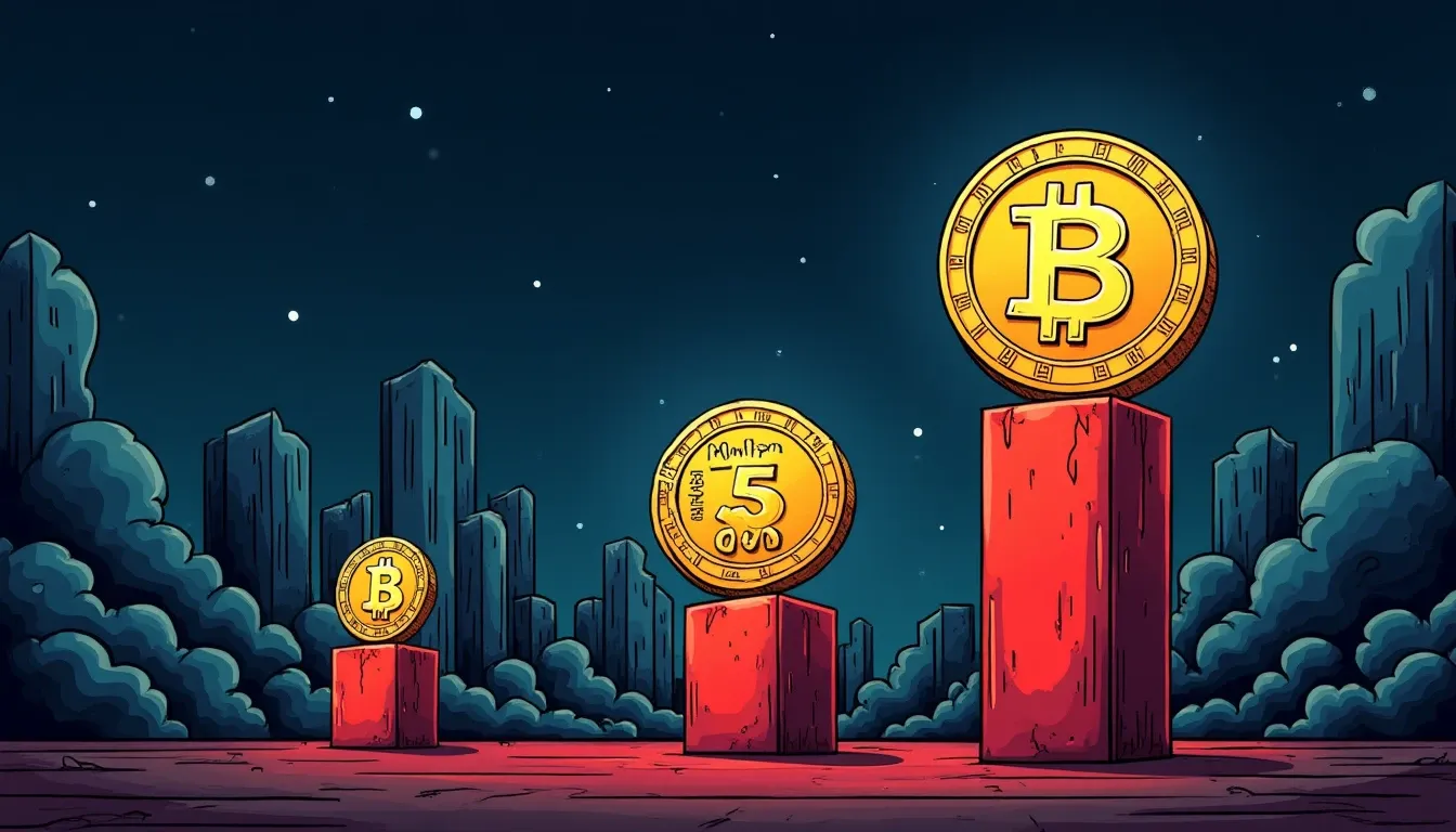 Three-tiered platform showing TVL threshold levels at $100M, $50M, and $25M with protocol tokens at various heights