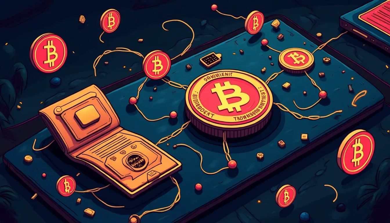 Hardware wallet connected to multi-chain network nodes with transaction approval symbols