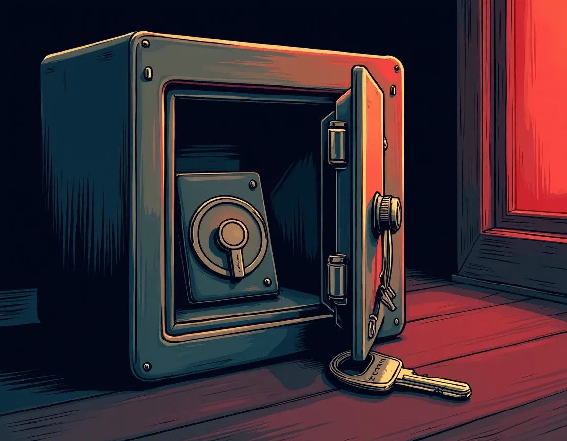Private key and hardware wallet in safe representing self-custody DeFi wallet security