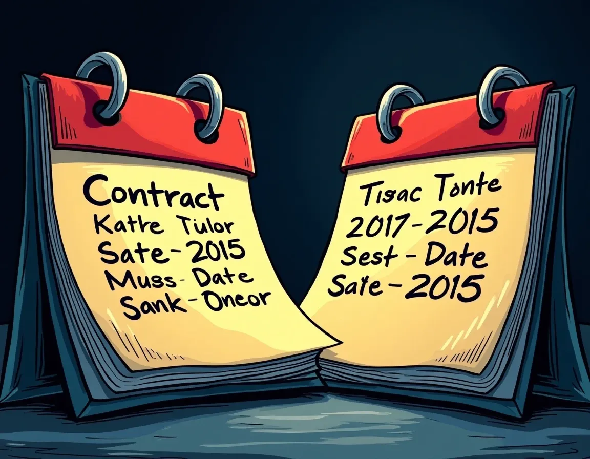 Calendar pages showing contract deployment versus tracking dates for DeFi protocol verification