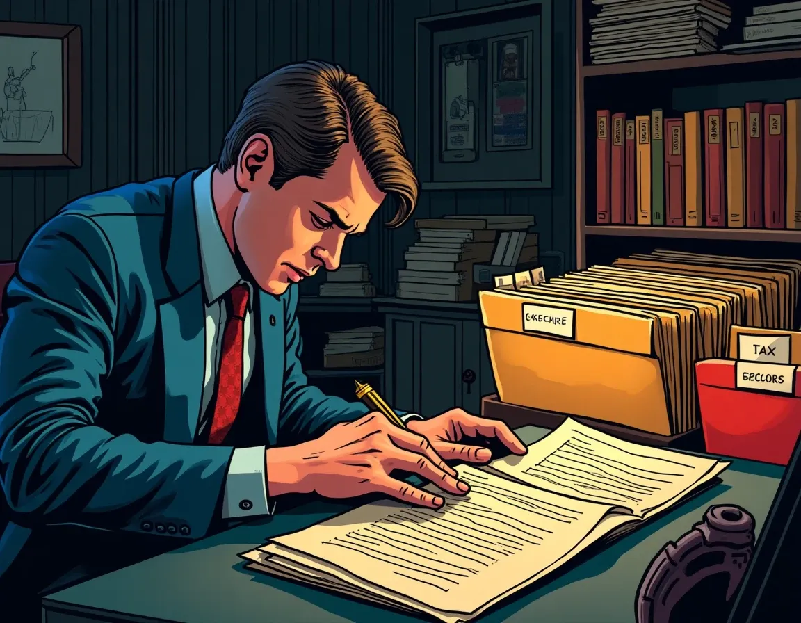 Organized system of cryptocurrency tax documentation stored in labeled folders with digital backups