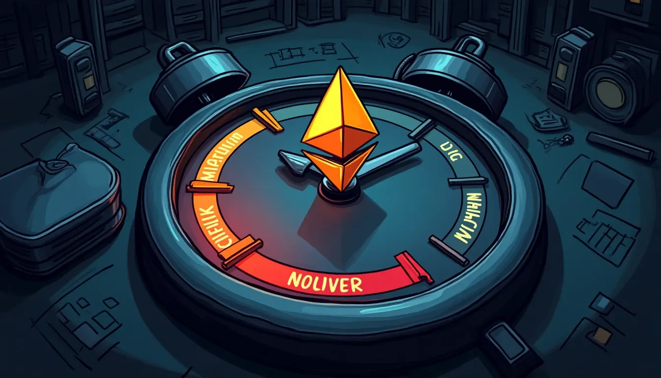 Ethereum symbol on clock face showing four market cycle phases for staking accumulation timing