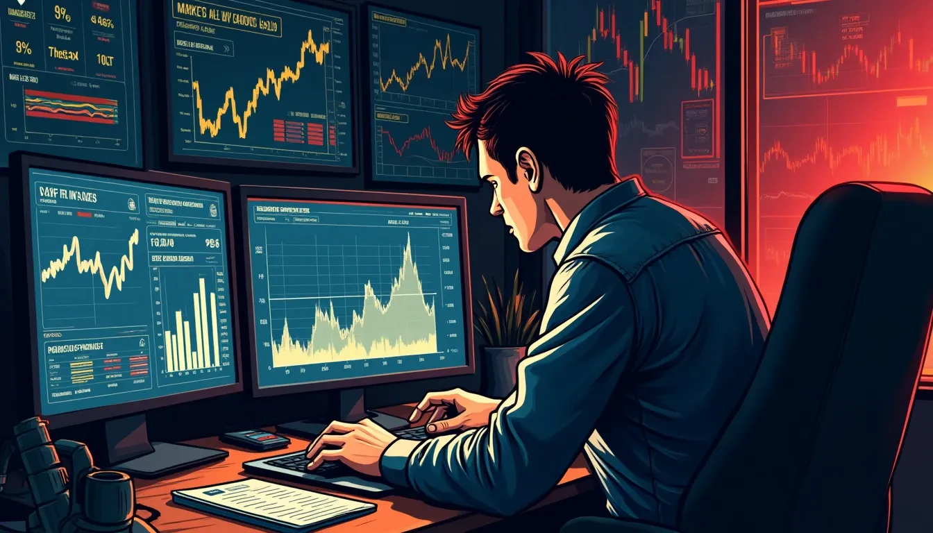 Person reviewing multiple urgent financial alerts on laptop screen during market crisis