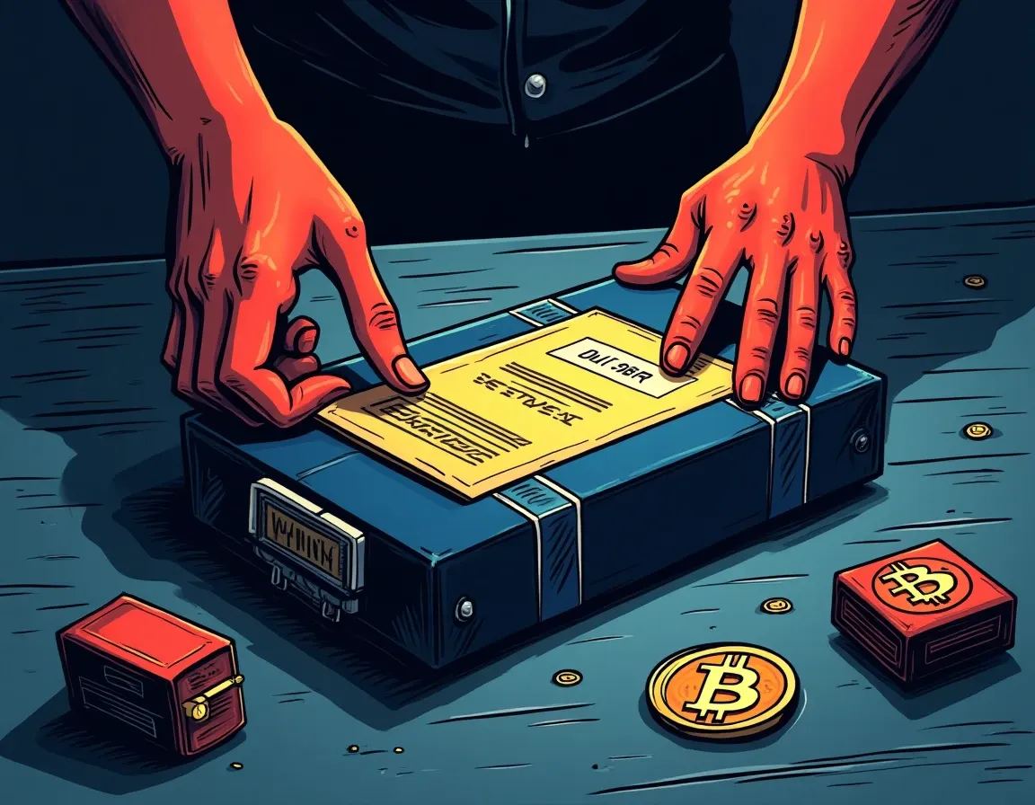 Unopened hardware wallet box with tamper-evident seal being inspected before first use