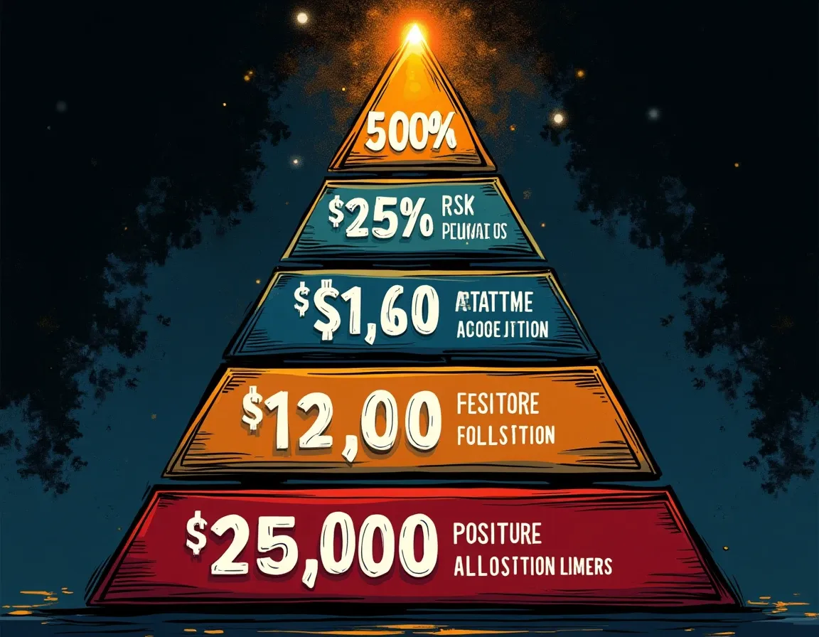 Risk allocation pyramid showing tiered position sizing limits by capital amount
