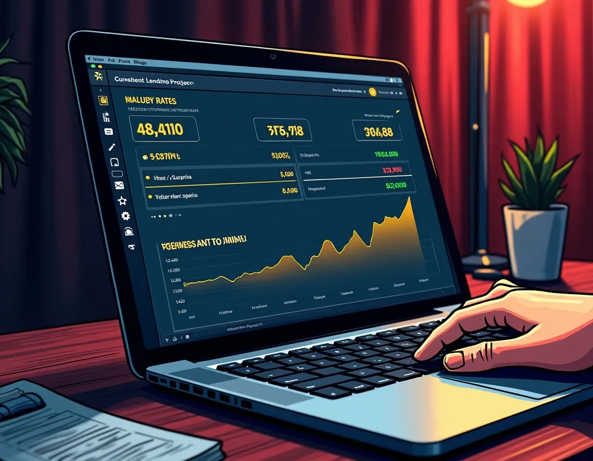 Cryptocurrency lending dashboard displaying USDC pool utilization rates and borrowing metrics on laptop