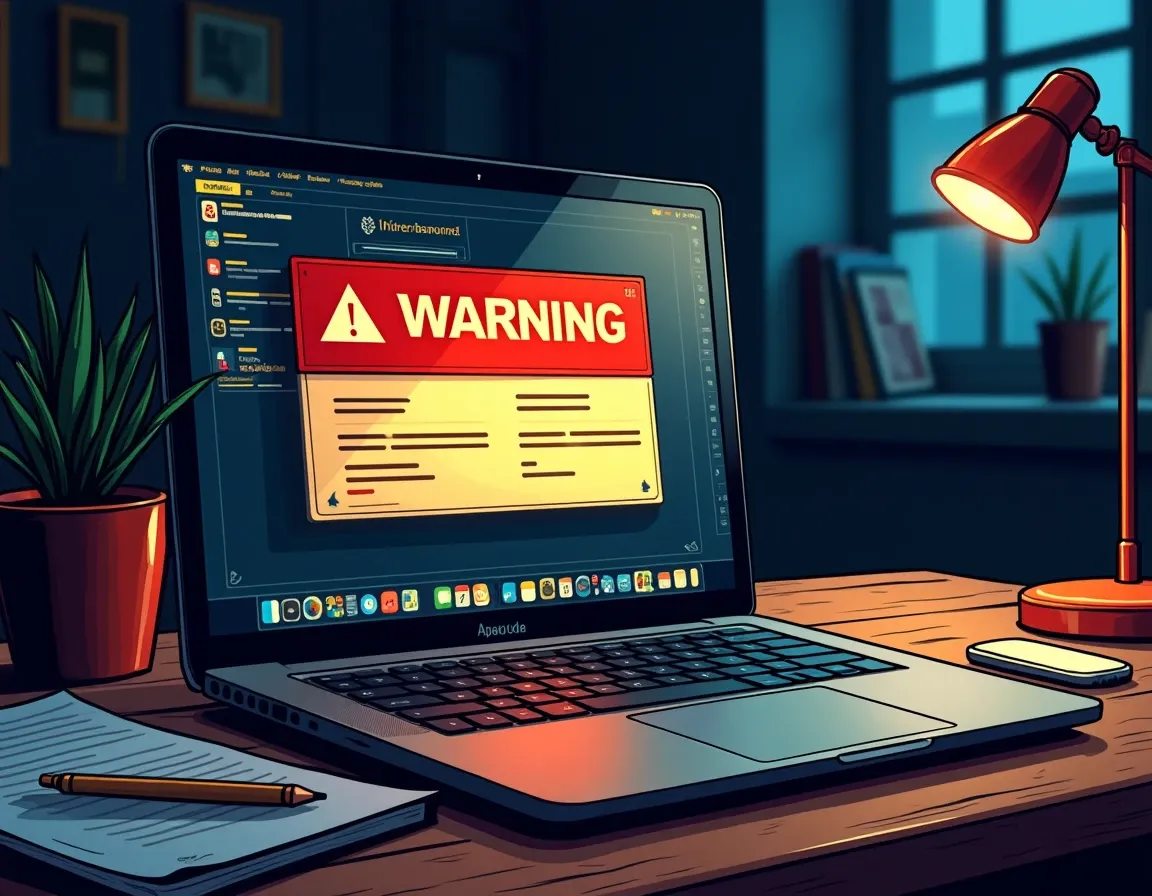 Security breach notification displaying compromised third-party service provider alert on computer screen
