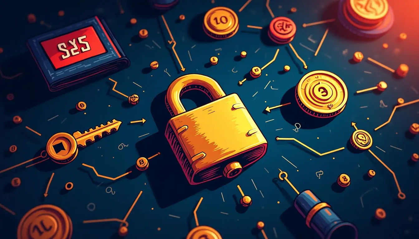 API key with security lock connected to wallet addresses showing permission scope relationships