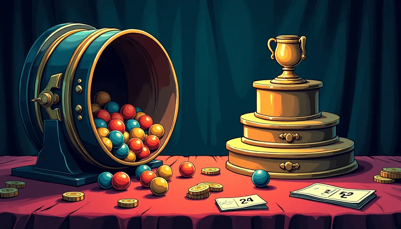 Lottery mechanism with tiered podium showing staking token allocation distribution