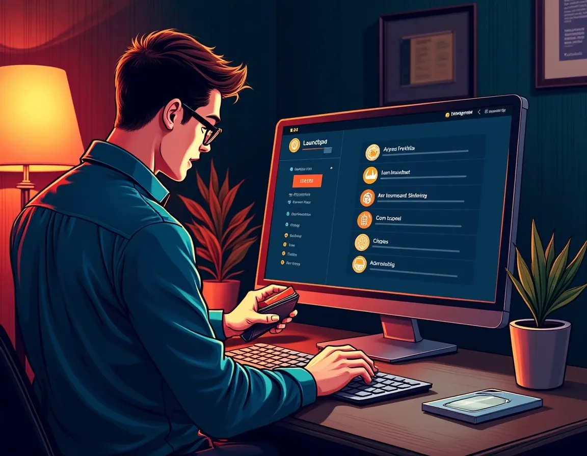 Cryptocurrency investor connecting multi-chain wallet to launchpad user interface for token sale participation