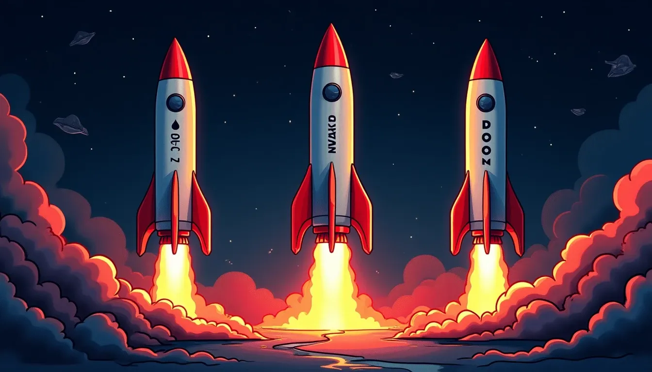 Three launchpad platforms represented as rocket platforms with tier allocation badges