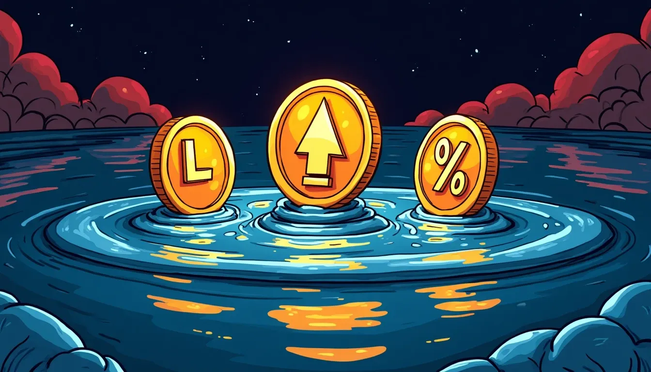 Lido, Rocket Pool, and Marinade protocol tokens on liquid surfaces with staking yield percentages