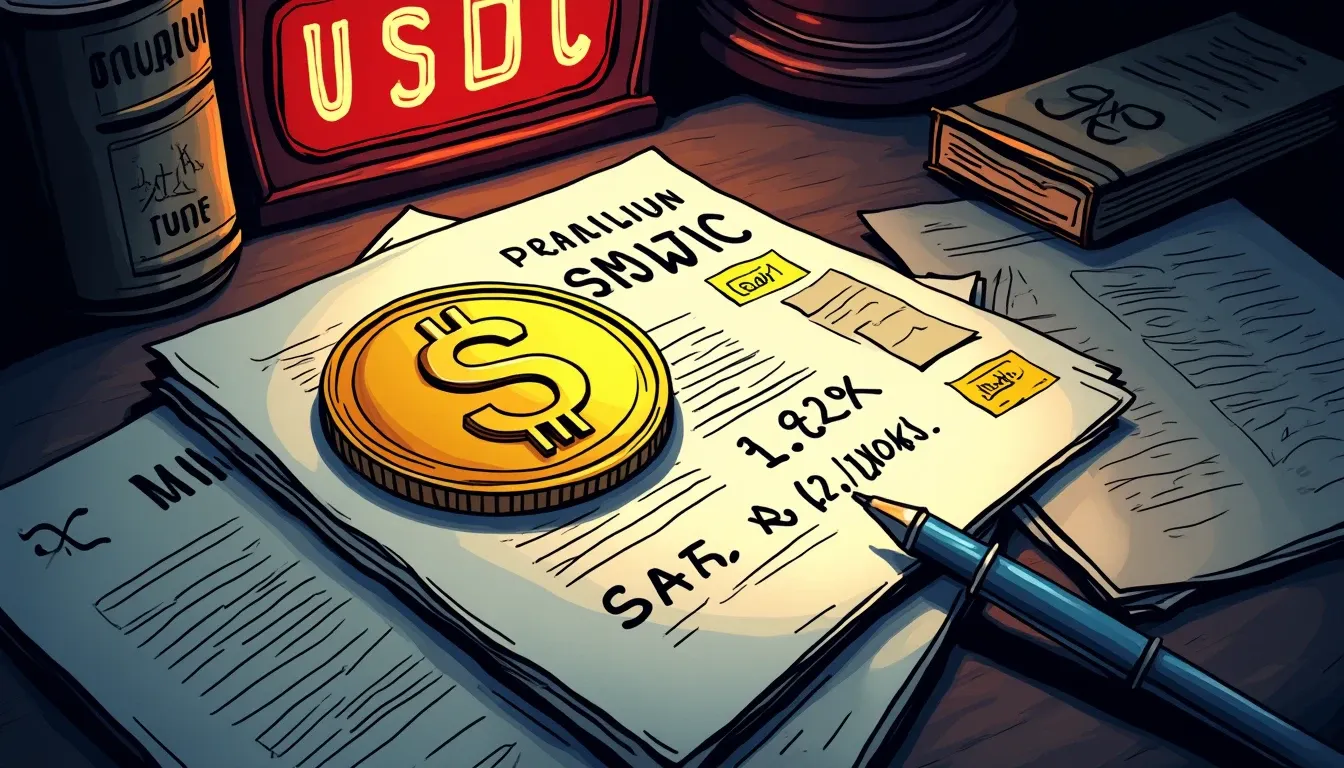 USDC token with yield documentation, legal structure papers, and treasury certificates