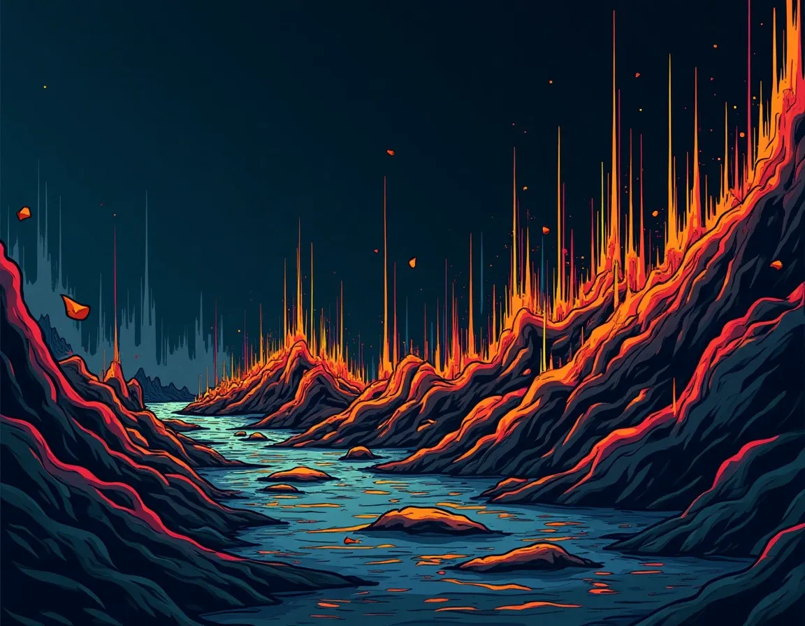 Volatile crypto market graph showing price spikes and liquidity depth changes