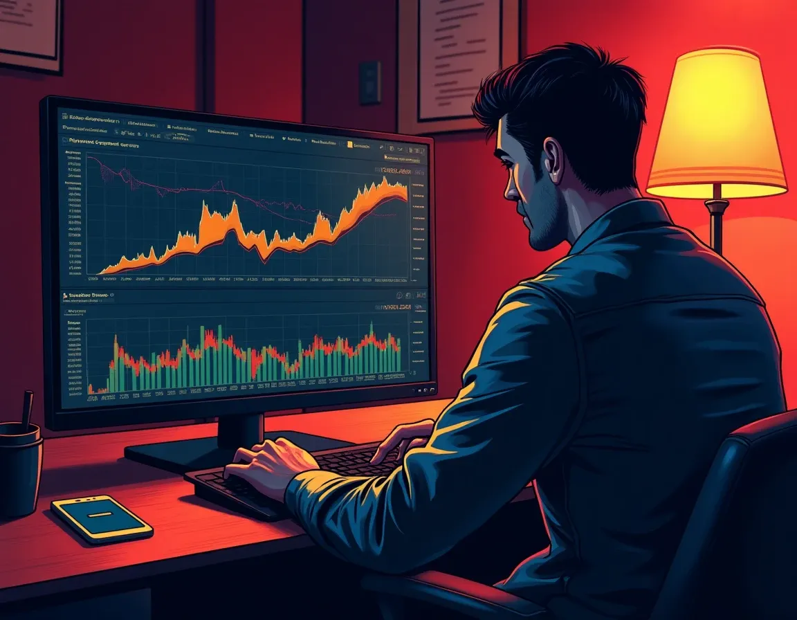 NFT creator comparing marketplace royalty policies and trading volume on laptop display