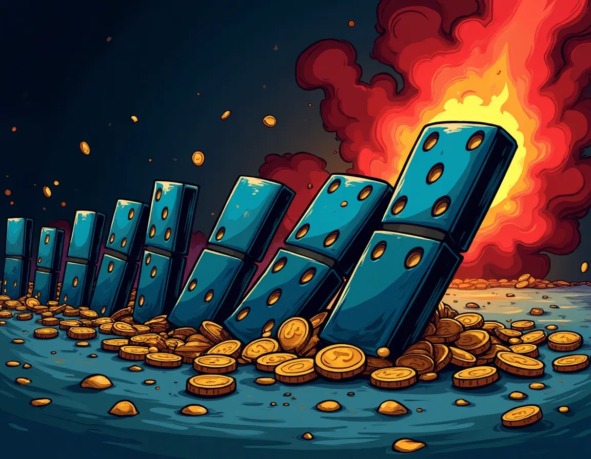 Falling dominoes symbolizing cascading cryptocurrency presale failures