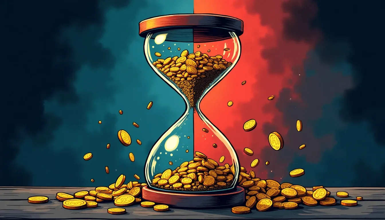 Hourglass showing sustainable coin flow versus unsustainable token evaporation