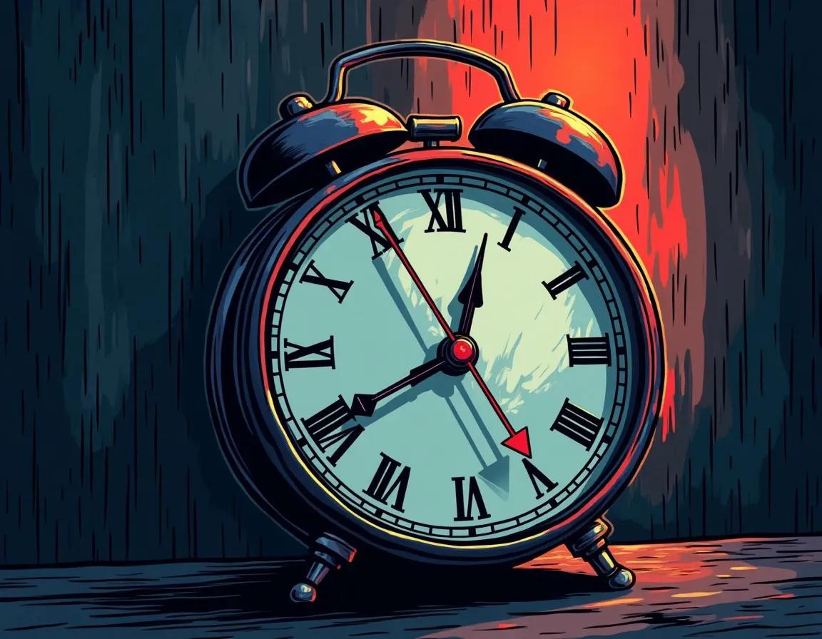 Clock with volatility graph showing timing threshold markers for action versus waiting