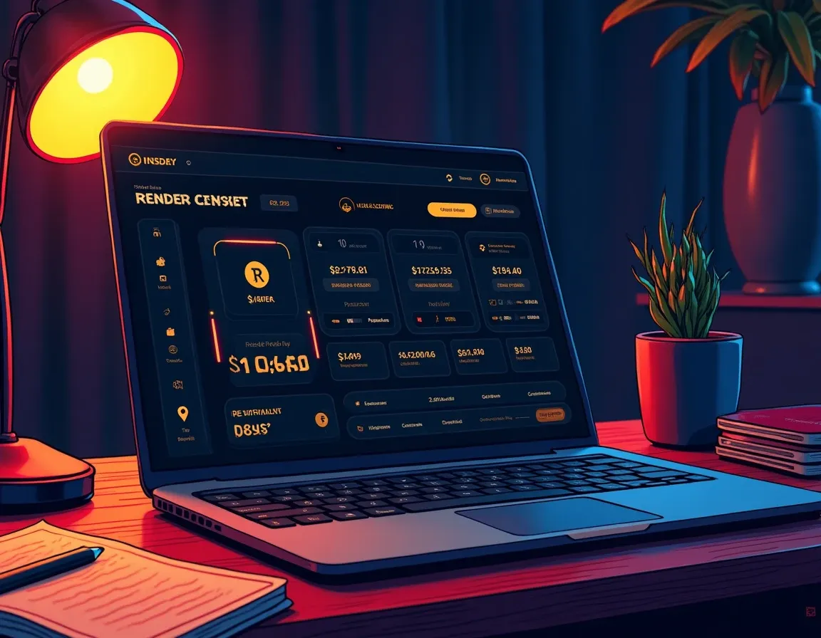 Render Network node operator wallet showing RENDER token payout transactions and weekly epoch settlement on laptop display